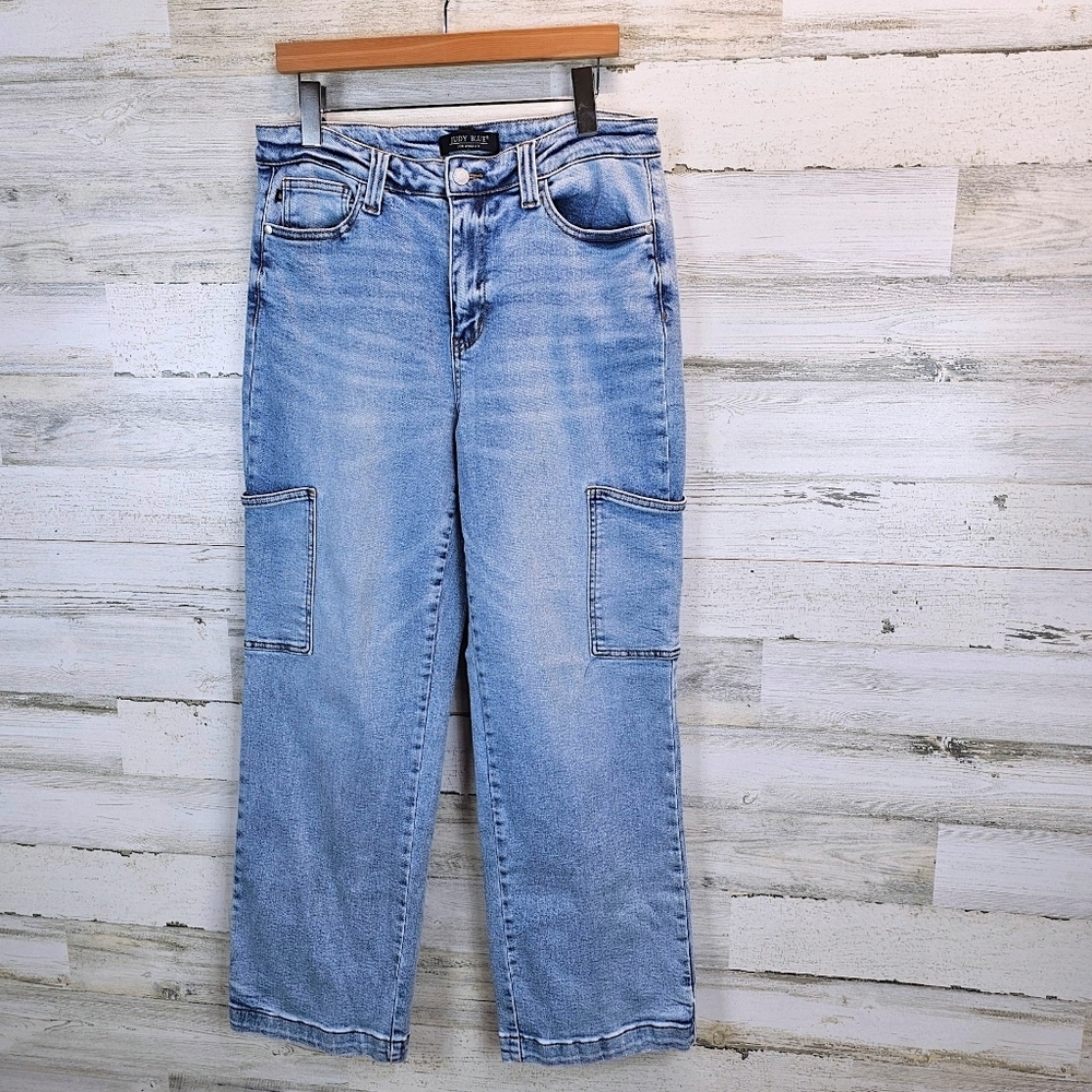 Judy Blue Claire Light Wash High Waist Wide Leg Cargo Jeans Stretch Denim 31 - Picture 3 of 13